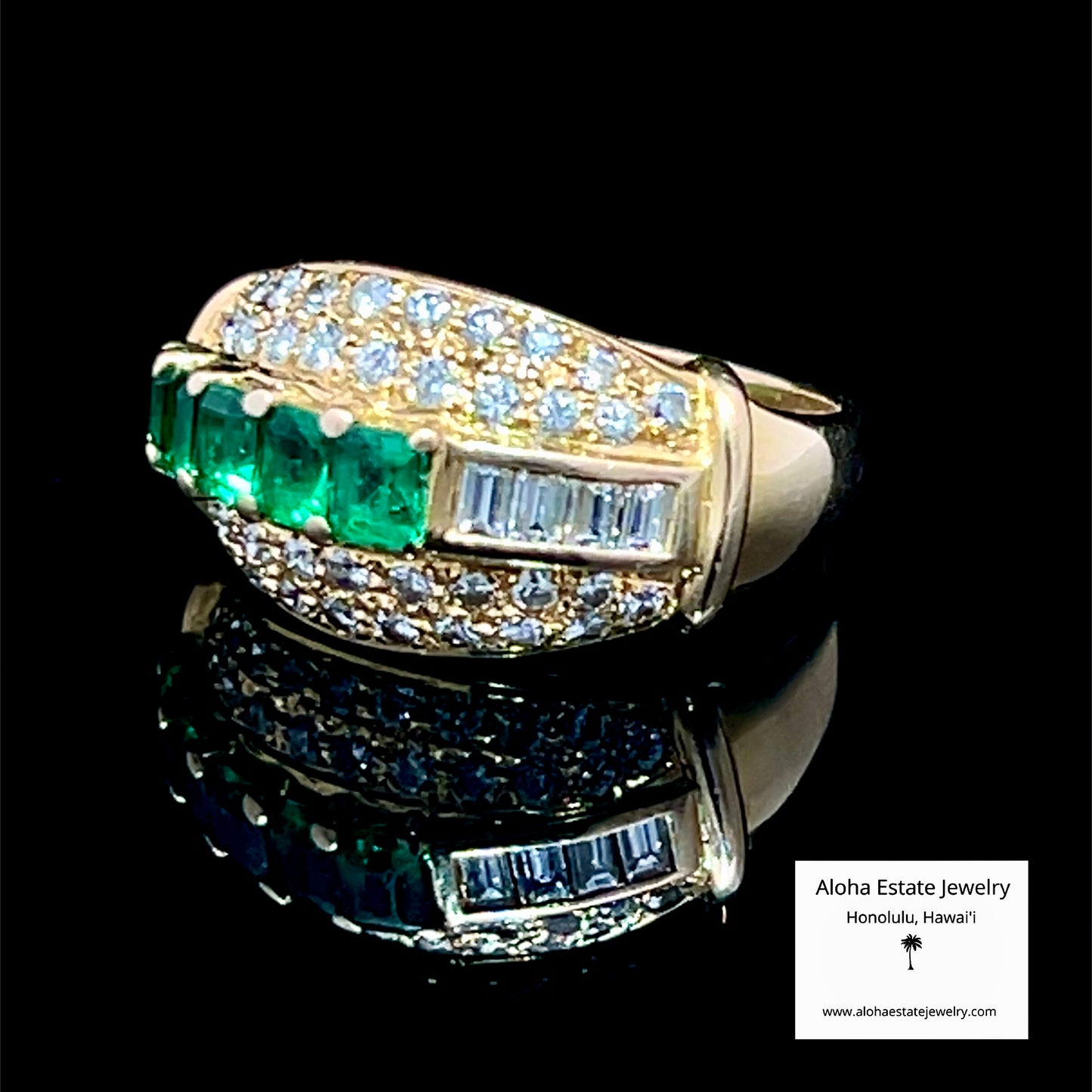 Vintage Emerald & Diamond Ring in 14K Yellow Gold