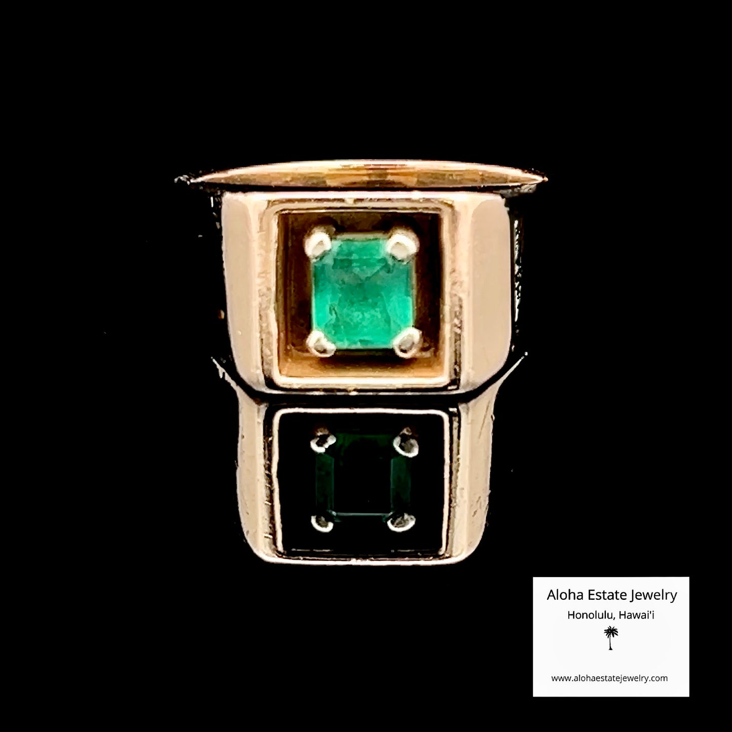 Men's Colombian Emerald Ring, 14K Yellow Gold, Mid-Century