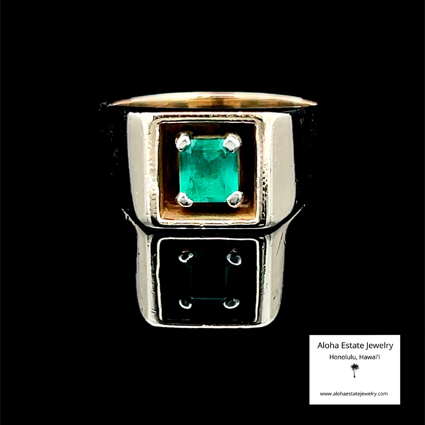 Men's Colombian Emerald Ring, 14K Yellow Gold, Mid-Century