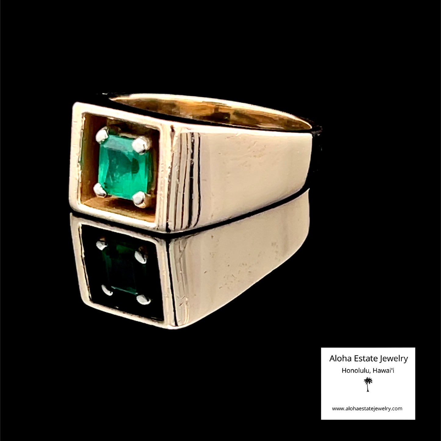 Men's Colombian Emerald Ring, 14K Yellow Gold, Mid-Century