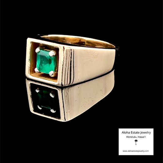 Men's Colombian Emerald Ring, 14K Yellow Gold, Mid-Century