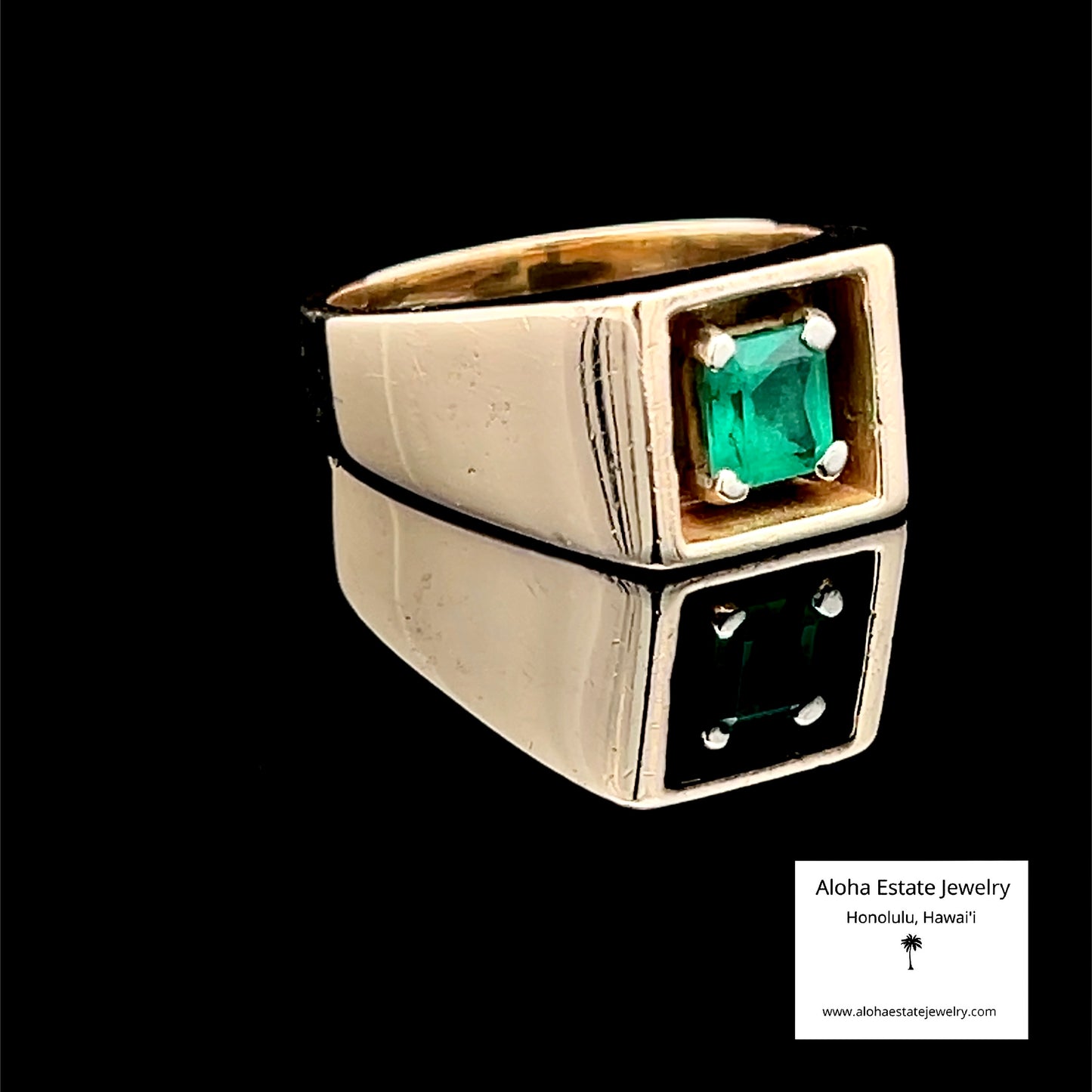 Men's Colombian Emerald Ring, 14K Yellow Gold, Mid-Century