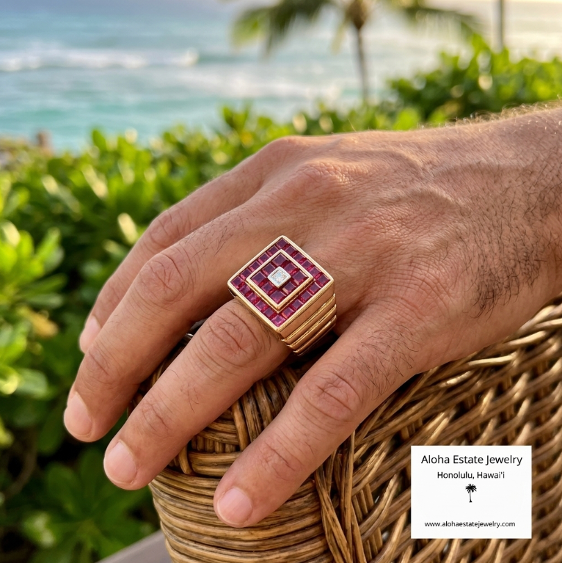 Men's Natural Ruby Ring, 18K Gold, 4.5 Carats, Mid-Century