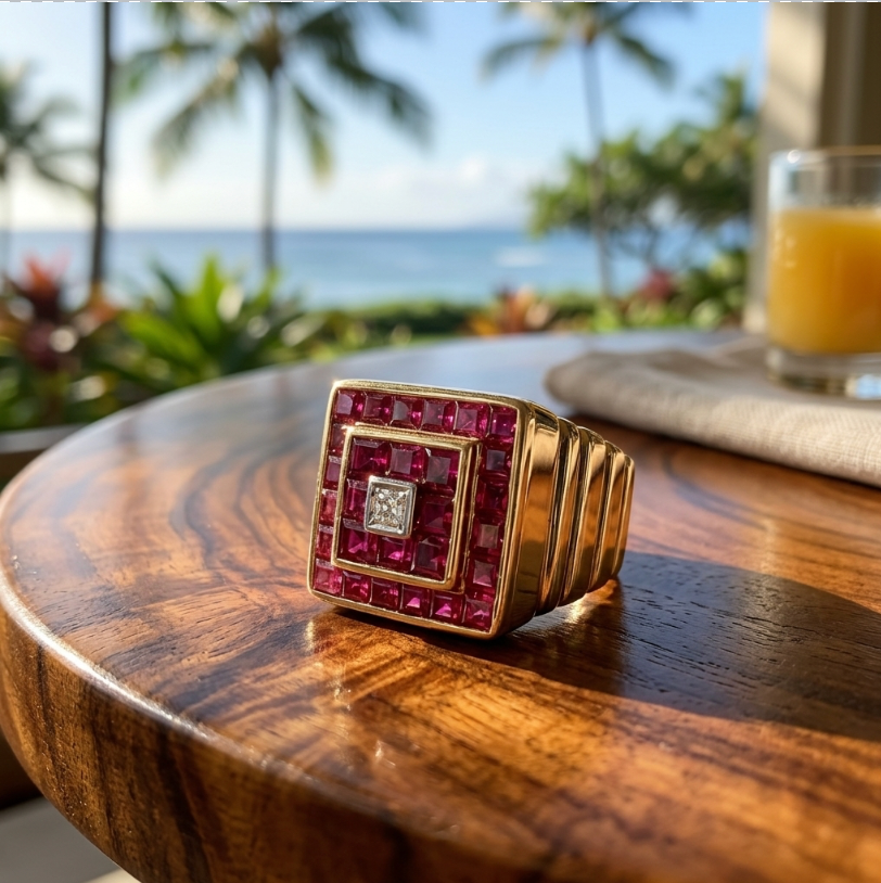 Men's Natural Ruby Ring, 18K Gold, 4.5 Carats, Mid-Century