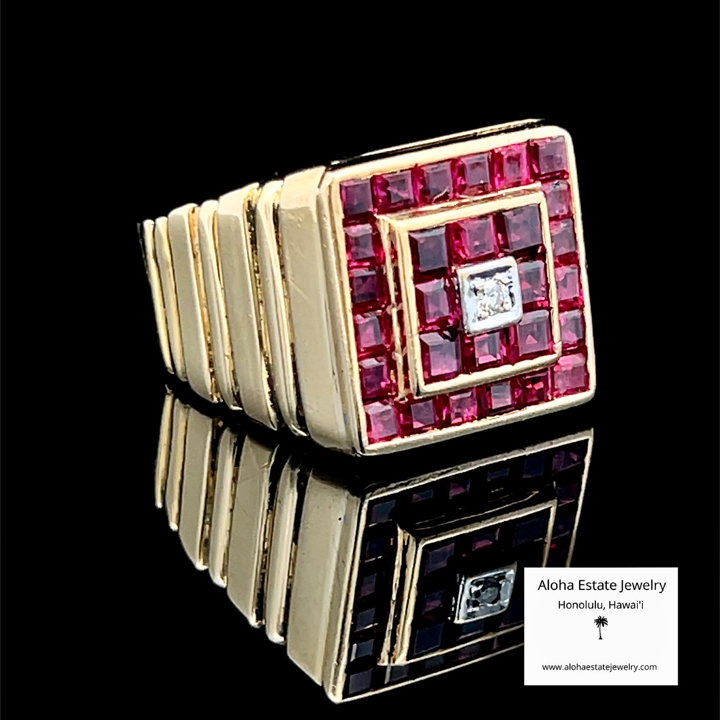 Men's Natural Ruby Ring, 18K Gold, 4.5 Carats, Mid-Century