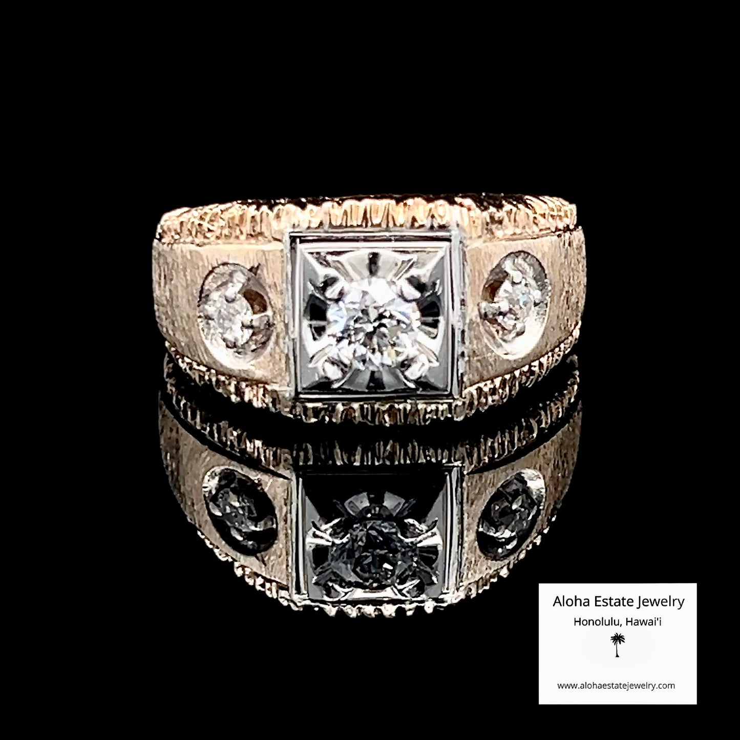 Men's Retro Diamond Ring, 14K Gold, 0.59ctw, Illusion Set