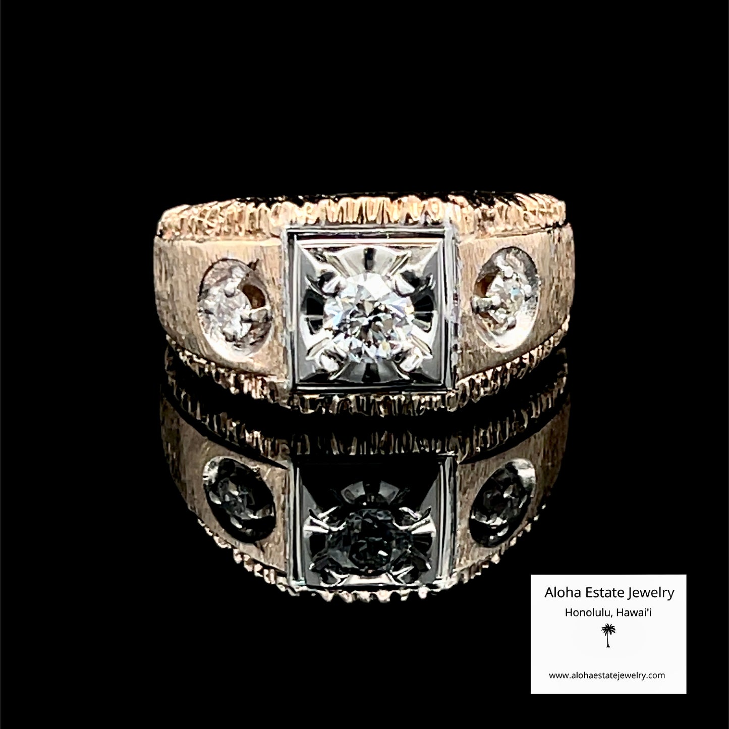Men's Retro Diamond Ring, 14K Gold, 0.59ctw, Illusion Set