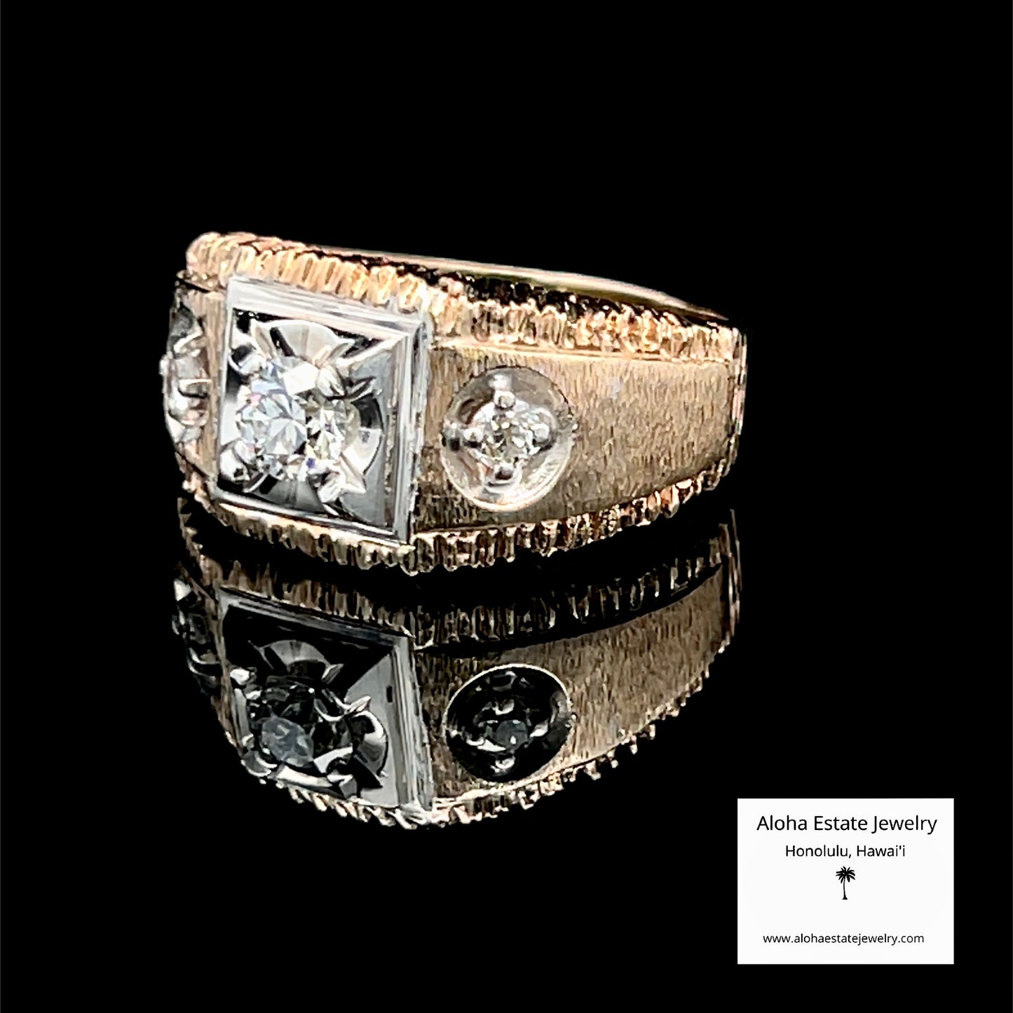 Men's Retro Diamond Ring, 14K Gold, 0.59ctw, Illusion Set