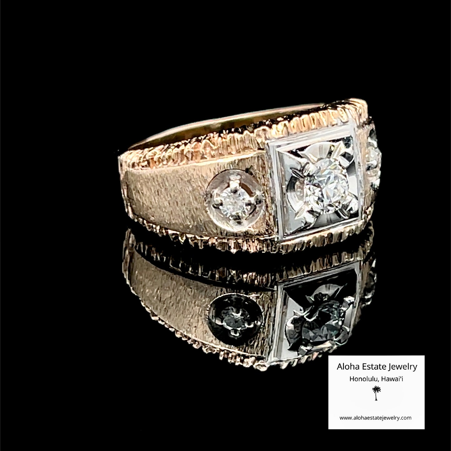 Men's Retro Diamond Ring, 14K Gold, 0.59ctw, Illusion Set