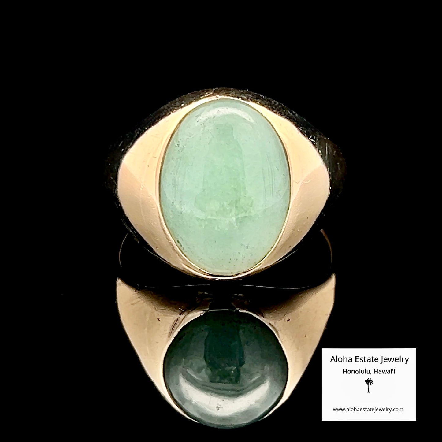 Men's Type A Jadeite Ring, 14K Gold, 7ct Sage Green