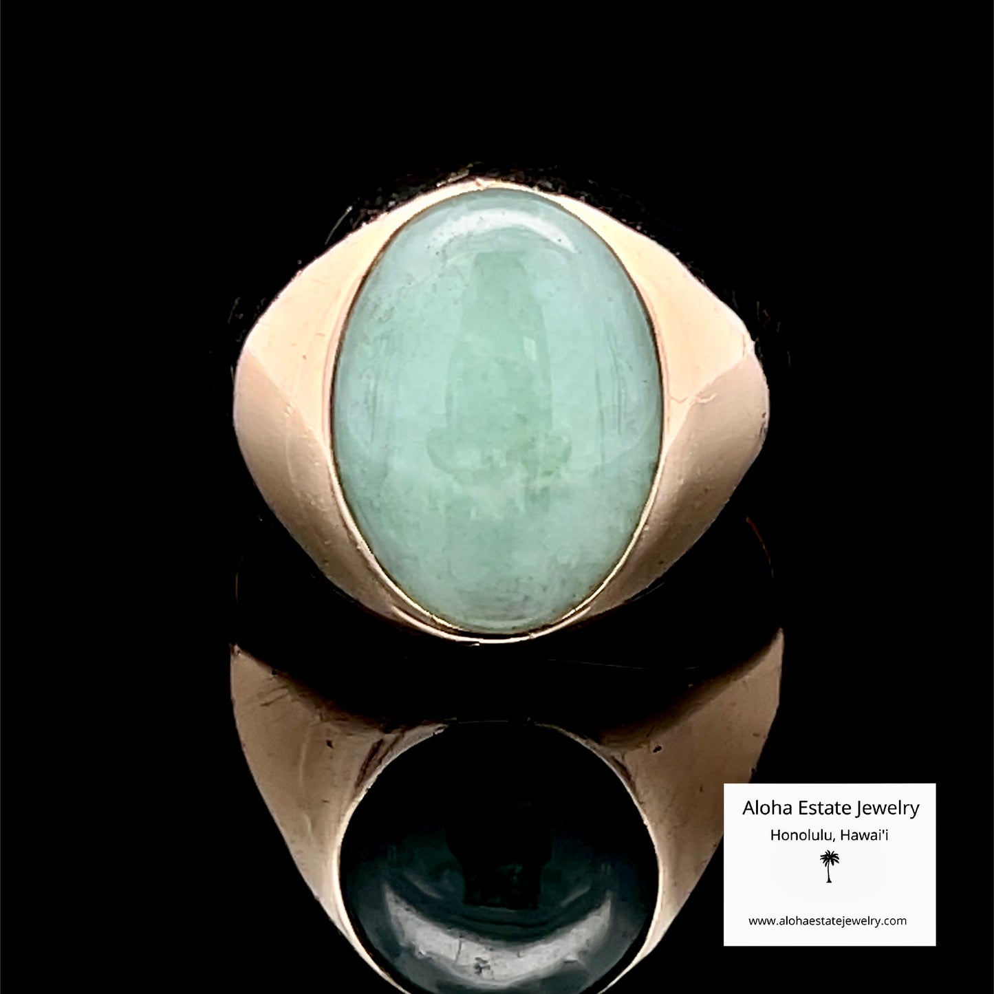 Men's Type A Jadeite Ring, 14K Gold, 7ct Sage Green