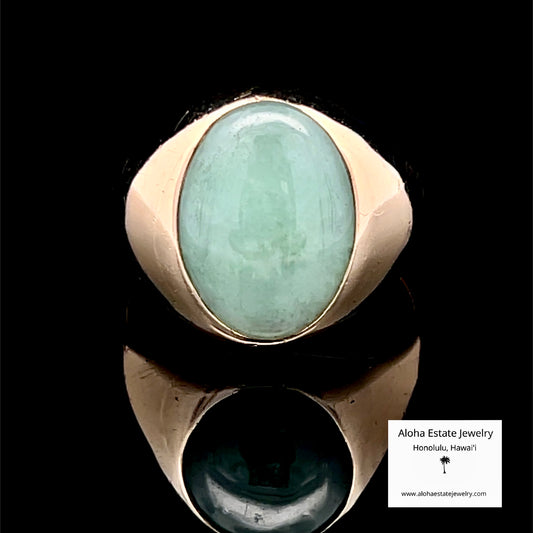 Men's Type A Jadeite Ring, 14K Gold, 7ct Sage Green