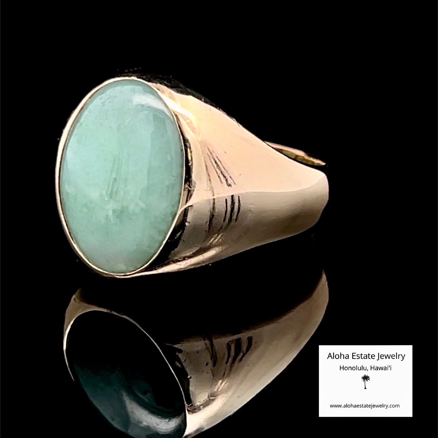 Men's Type A Jadeite Ring, 14K Gold, 7ct Sage Green
