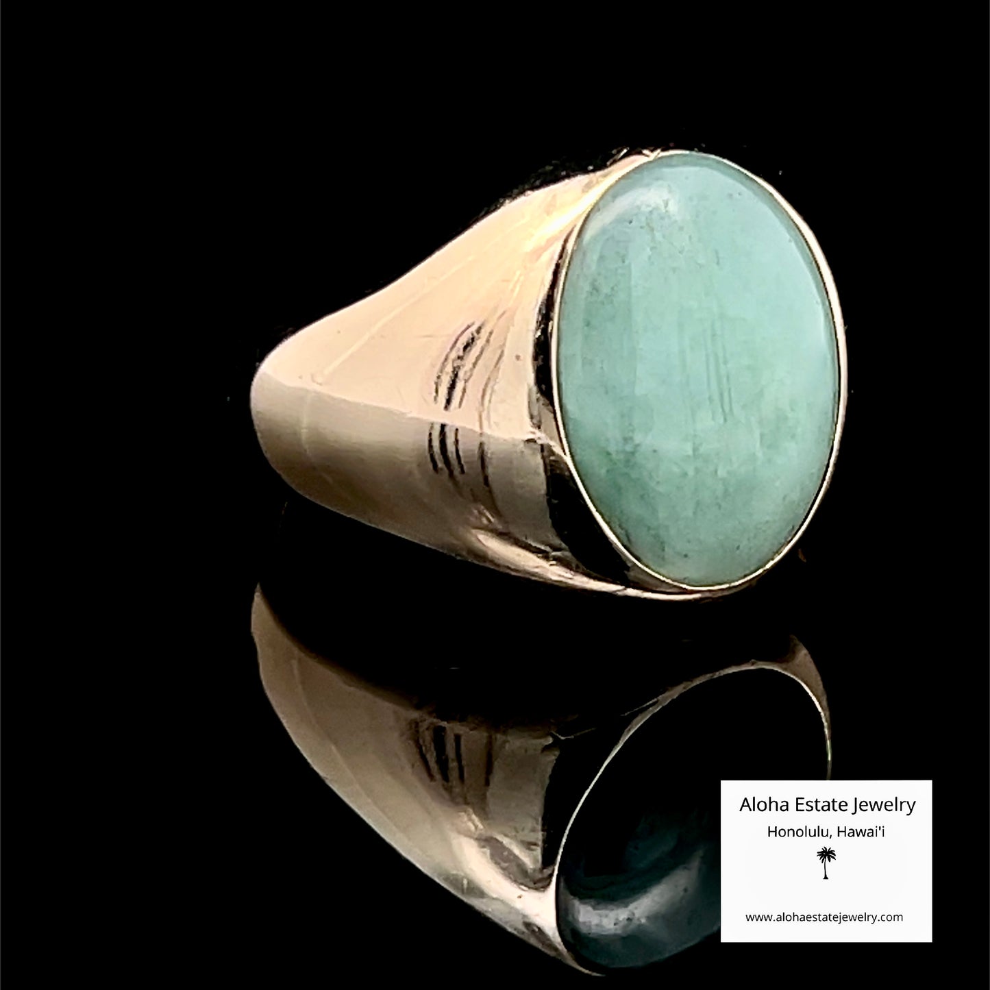Men's Type A Jadeite Ring, 14K Gold, 7ct Sage Green