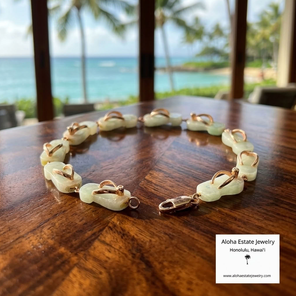 Jadeite "Slippahs" Bracelet, 14K Gold, Diamond Accents