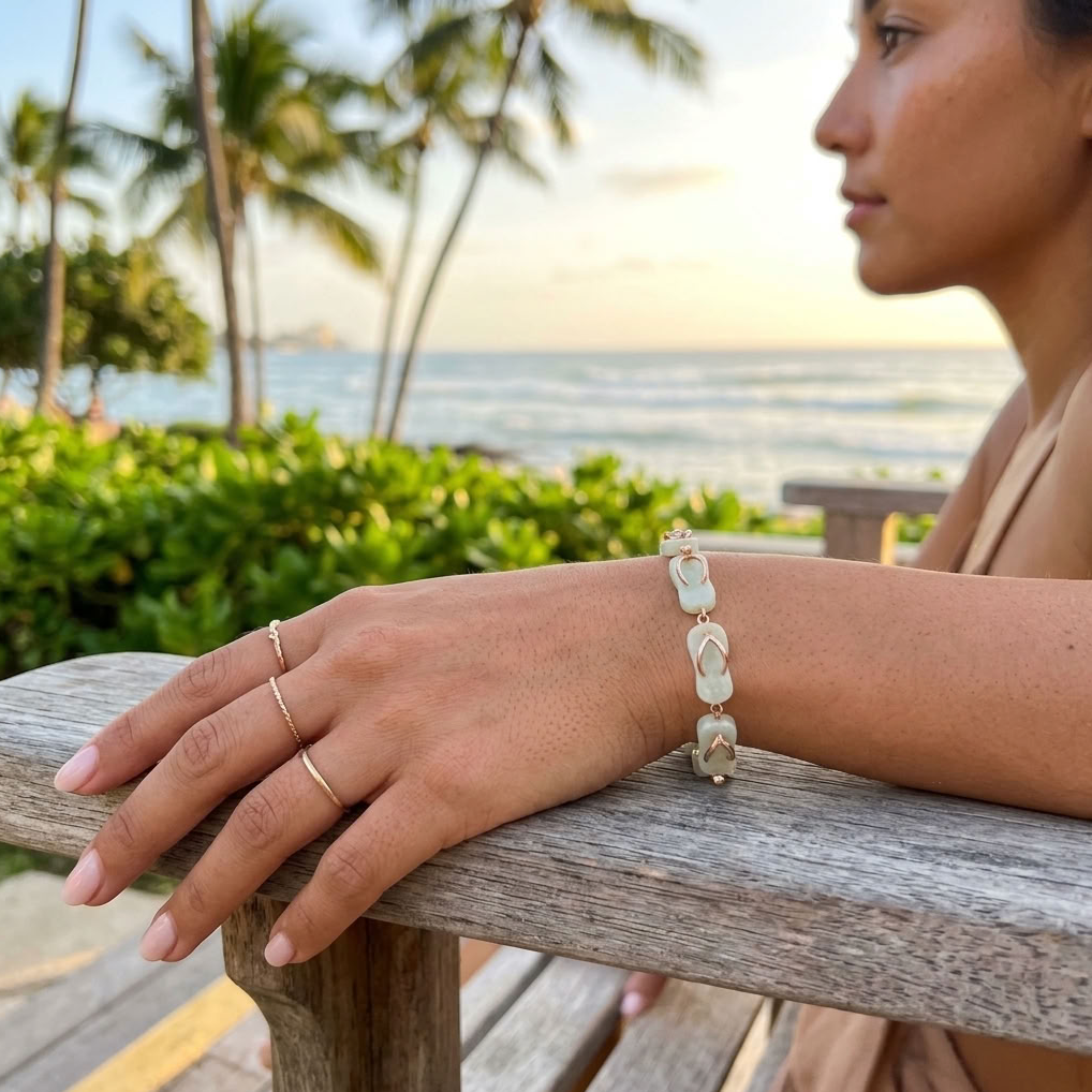 Jadeite "Slippahs" Bracelet, 14K Gold, Diamond Accents