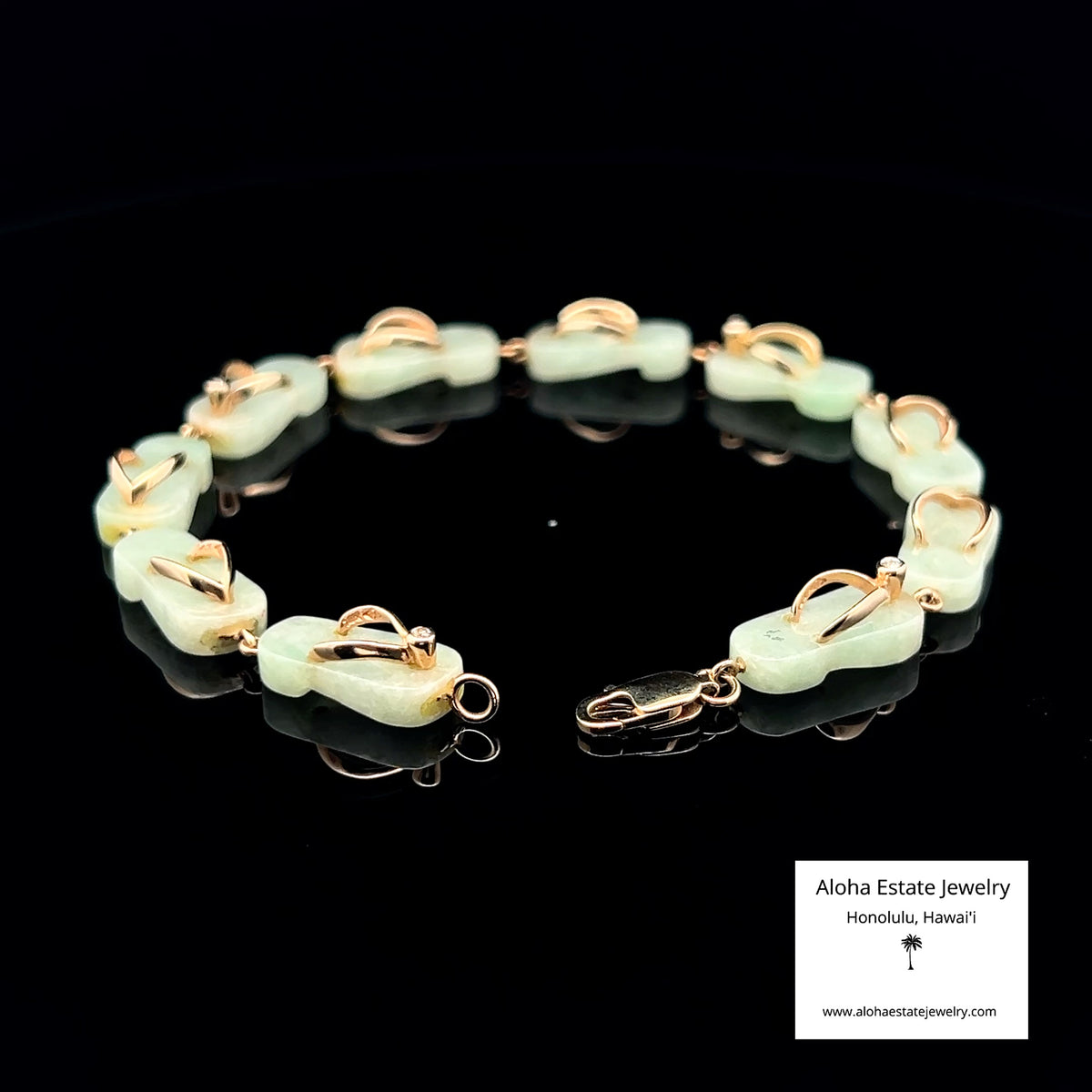 Jadeite "Slippahs" Bracelet, 14K Gold, Diamond Accents