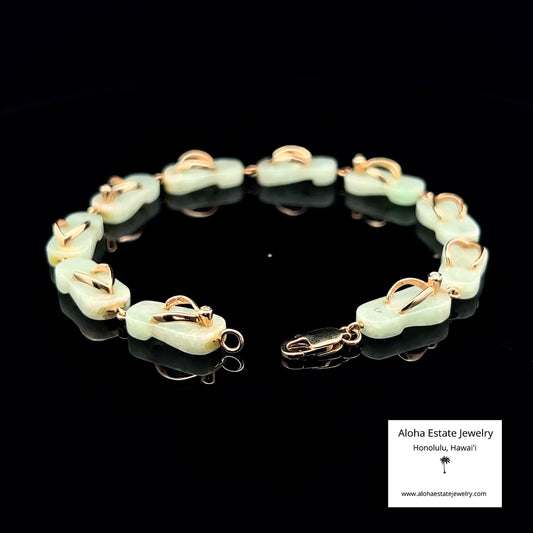 Jadeite "Slippahs" Bracelet, 14K Gold, Diamond Accents