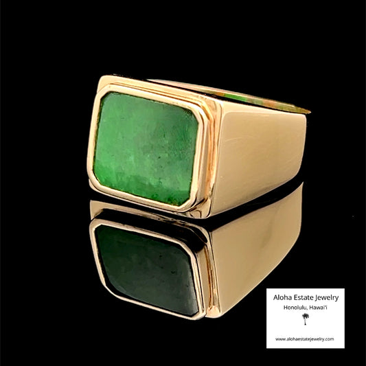 14K Gold Jade Panel Ring | Rectangular Bezel, Size 9.5