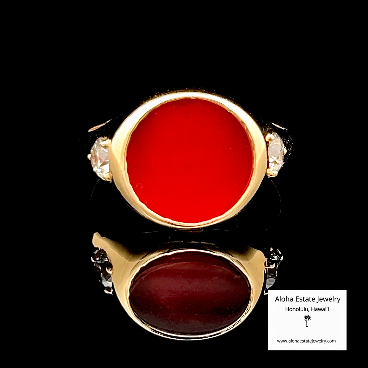 Documented 18K Signet Ring, Carnelian, 2 GIA Diamonds