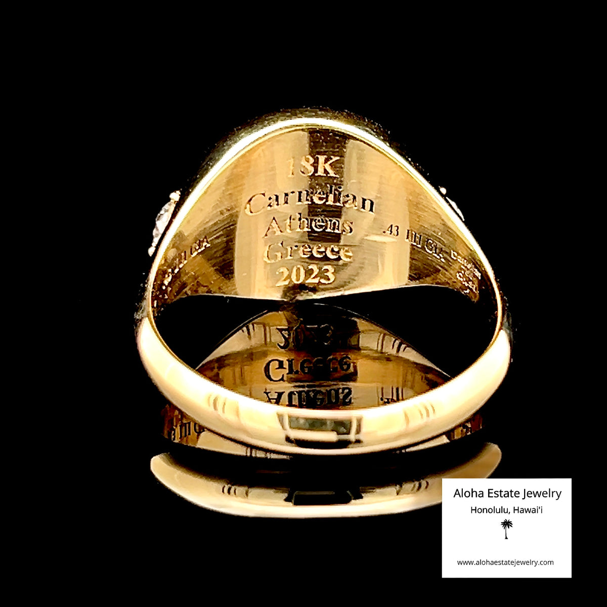 Documented 18K Signet Ring, Carnelian, 2 GIA Diamonds