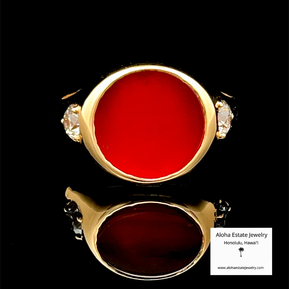 Documented 18K Signet Ring, Carnelian, 2 GIA Diamonds