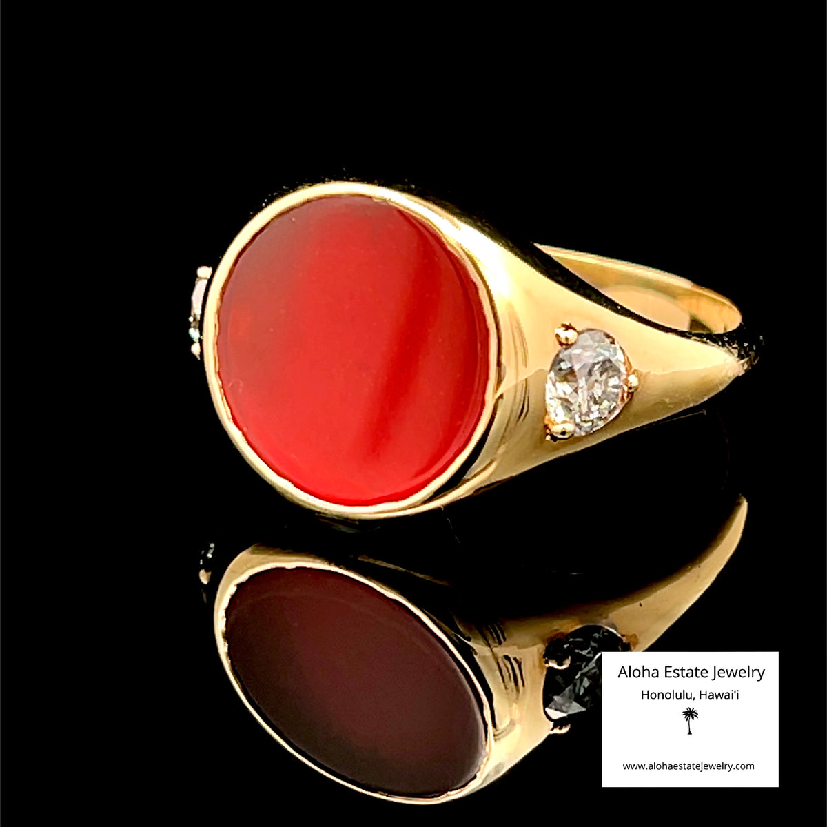 Documented 18K Signet Ring, Carnelian, 2 GIA Diamonds