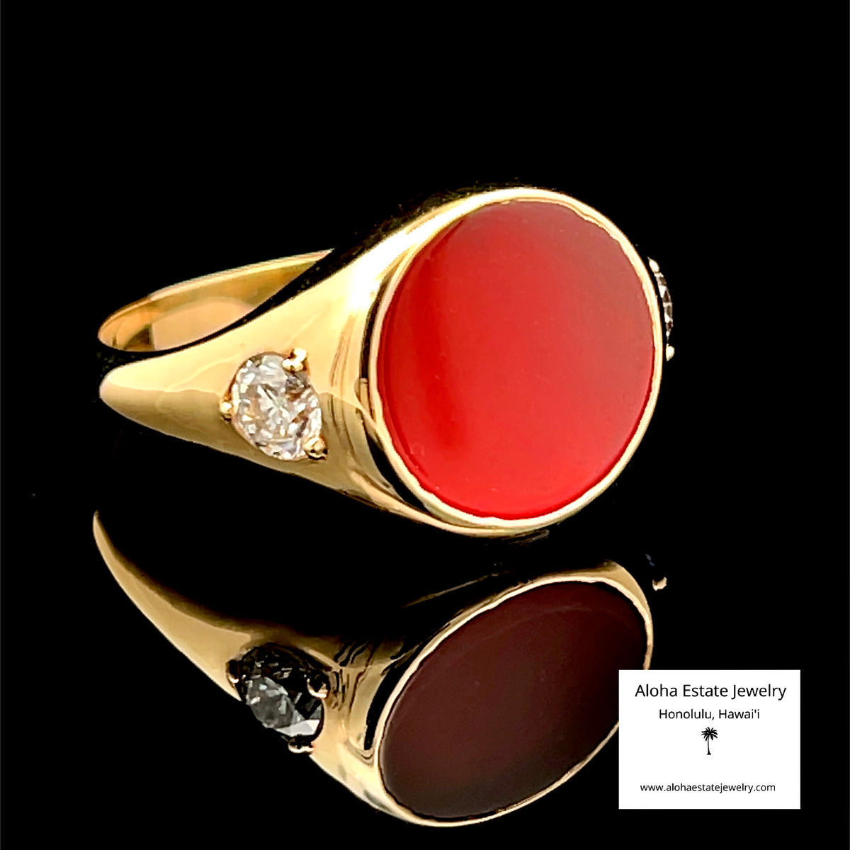 Documented 18K Signet Ring, Carnelian, 2 GIA Diamonds