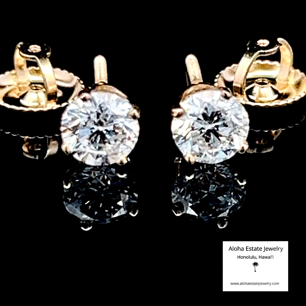 Natural Diamond Stud Earrings, .84ctw, Screw Back