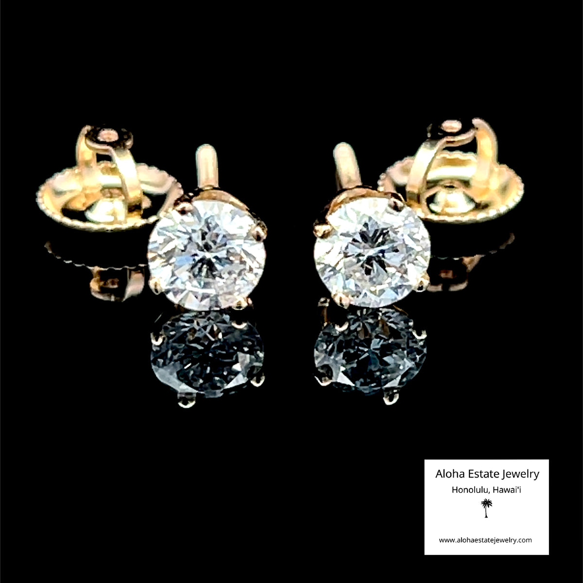 Natural Diamond Stud Earrings, .84ctw, Screw Back