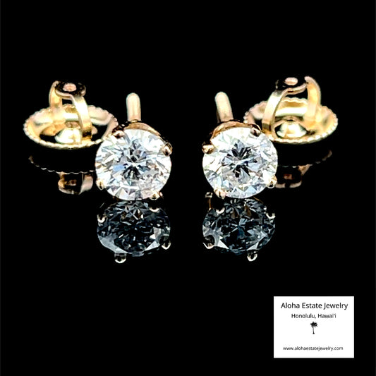 Natural Diamond Stud Earrings, .84ctw, Screw Back