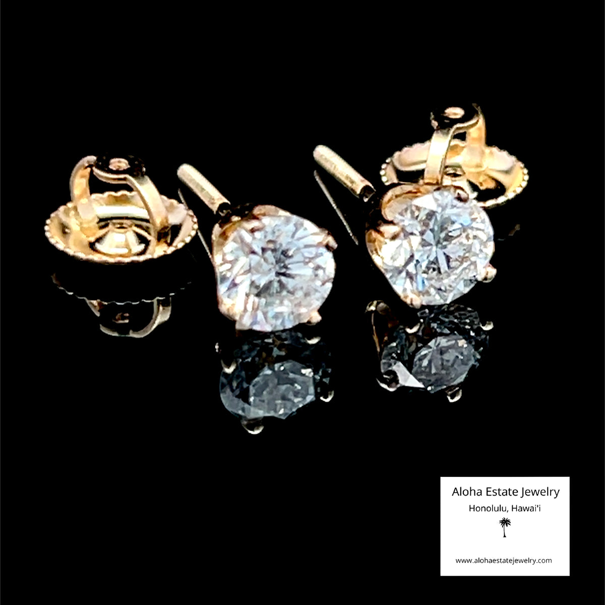 Natural Diamond Stud Earrings, .84ctw, Screw Back