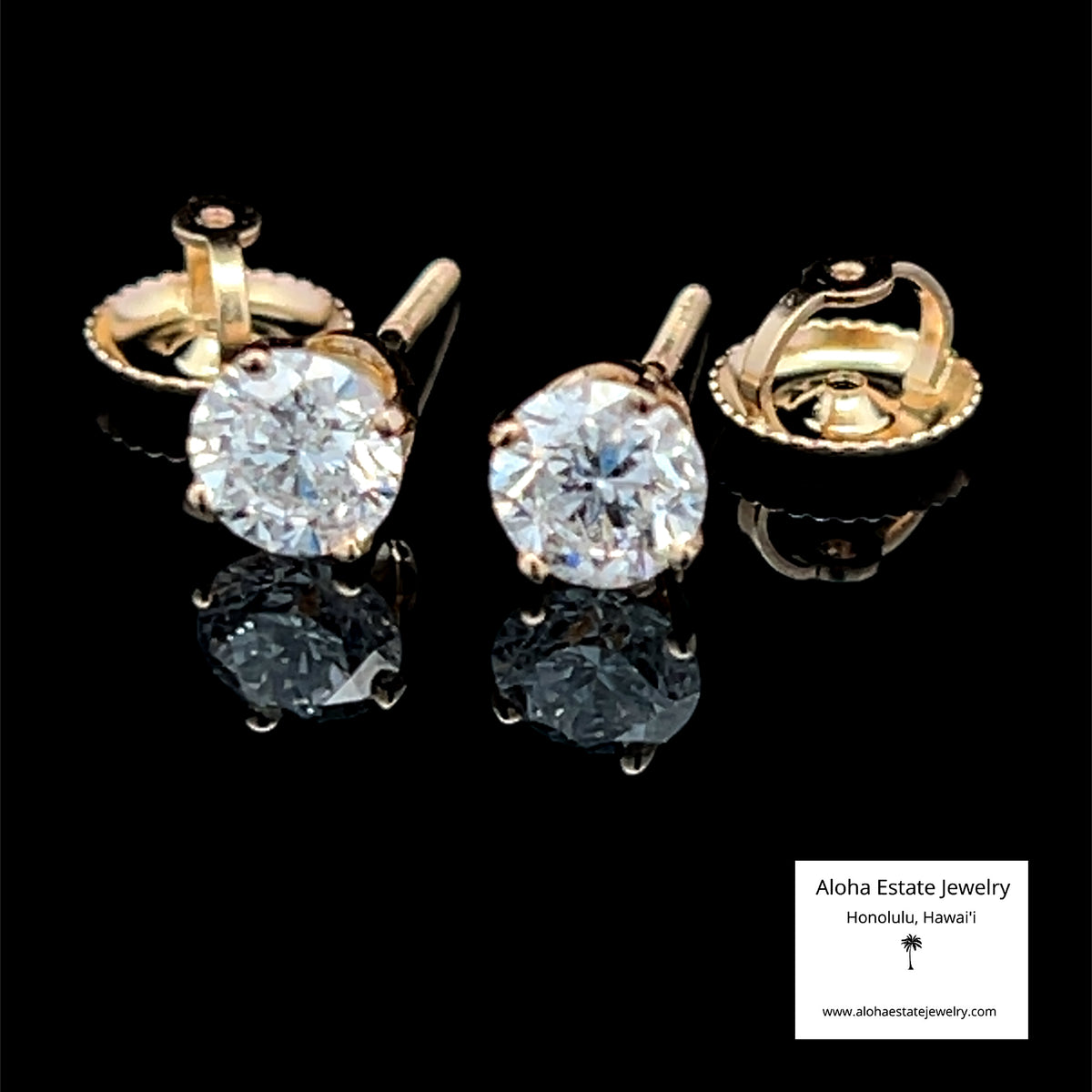 Natural Diamond Stud Earrings, .84ctw, Screw Back