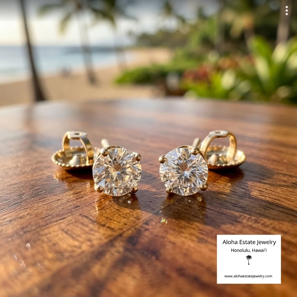Natural Diamond Stud Earrings, .84ctw, Screw Back