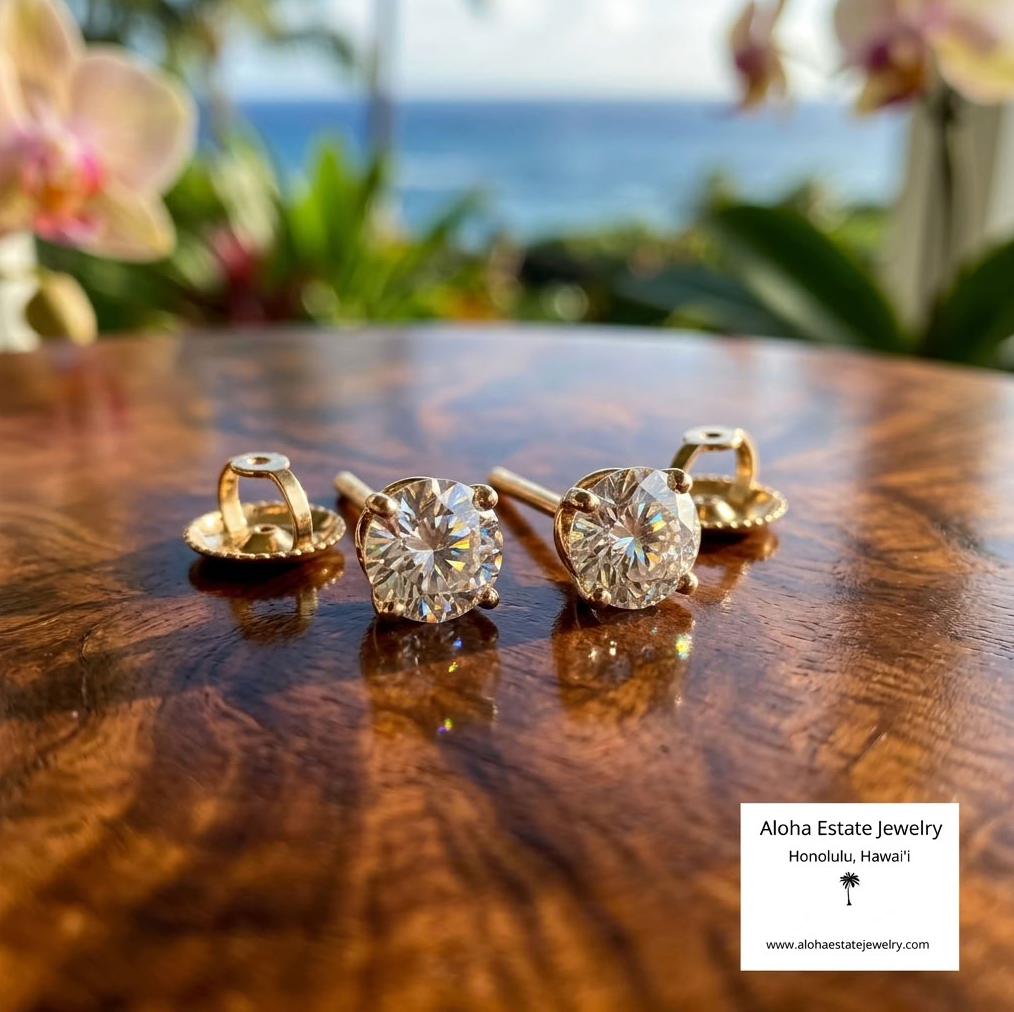 Natural Diamond Stud Earrings, .84ctw, Screw Back