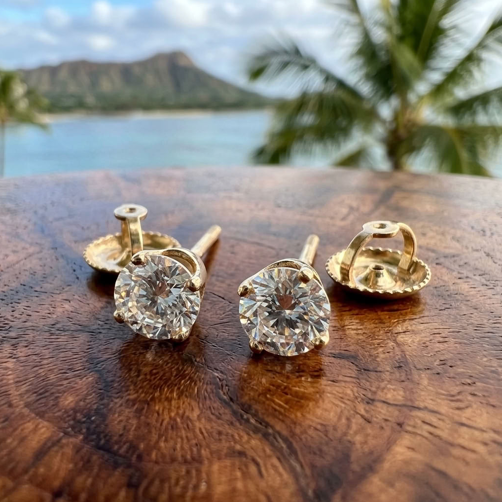 Natural Diamond Stud Earrings, .84ctw, Screw Back