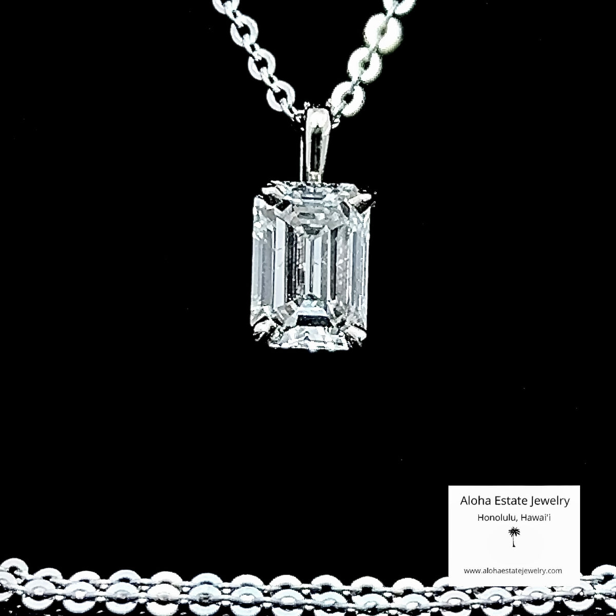1 Carat Emerald Cut Diamond Solitaire Pendant 14K White Gold