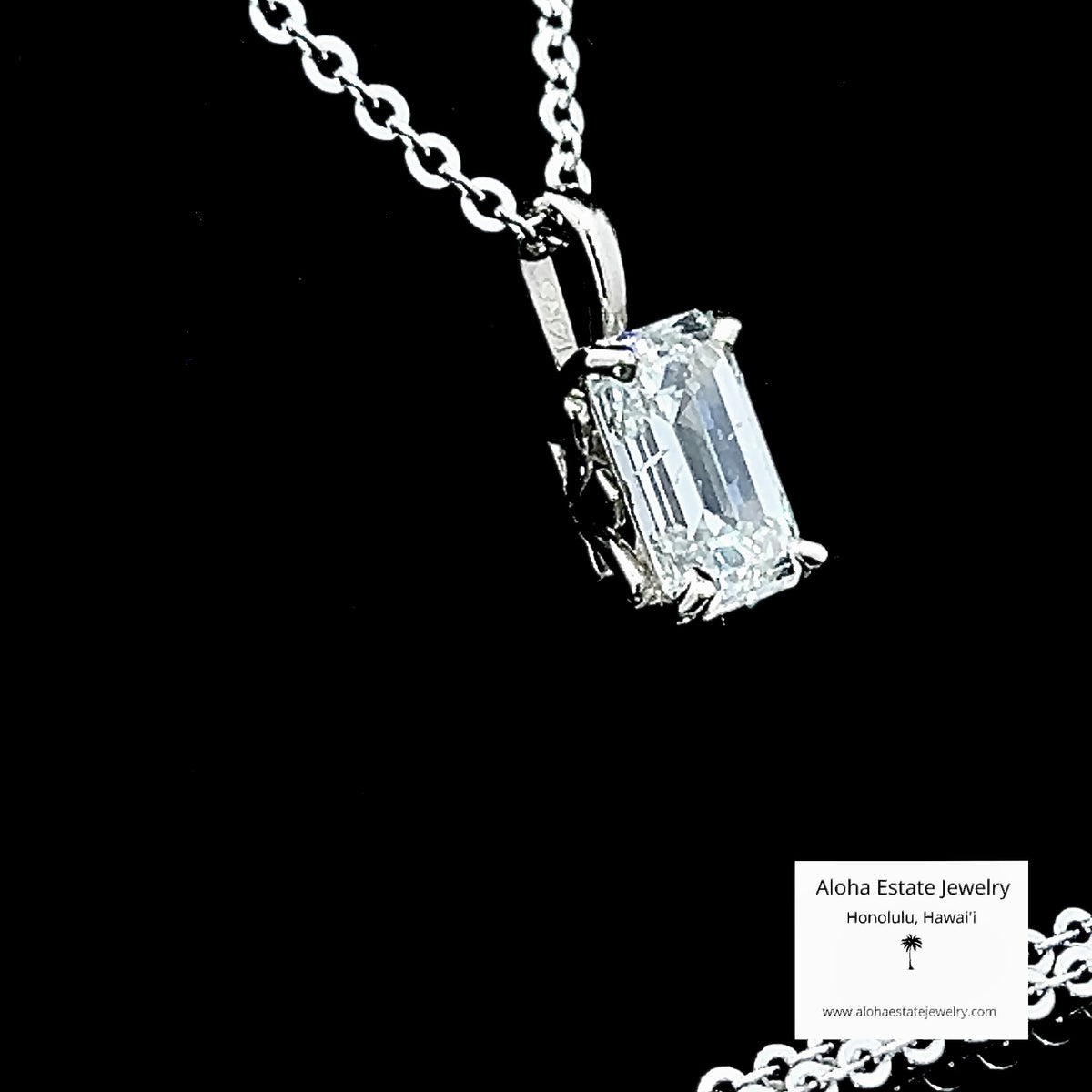1 Carat Emerald Cut Diamond Solitaire Pendant 14K White Gold