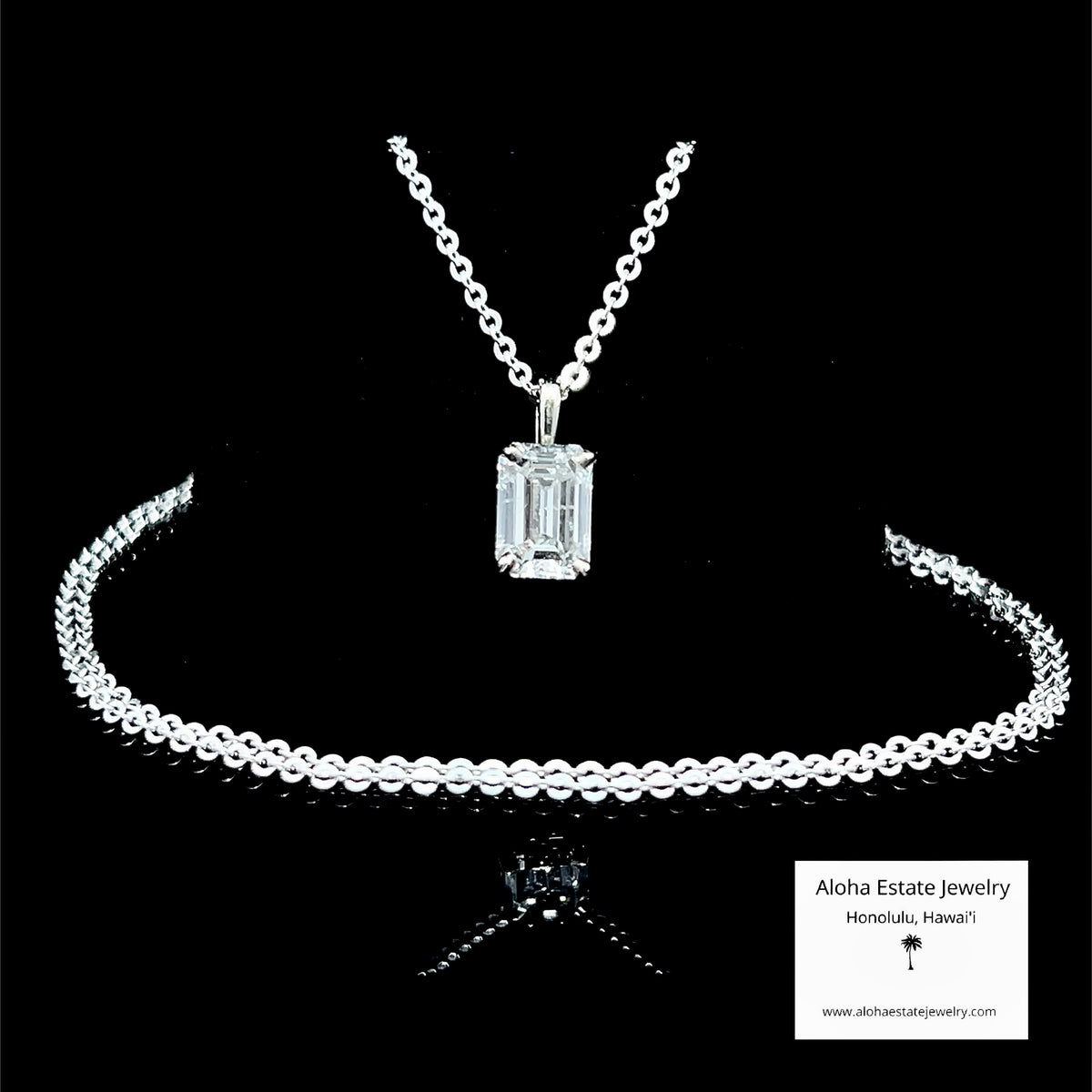 1 Carat Emerald Cut Diamond Solitaire Pendant 14K White Gold