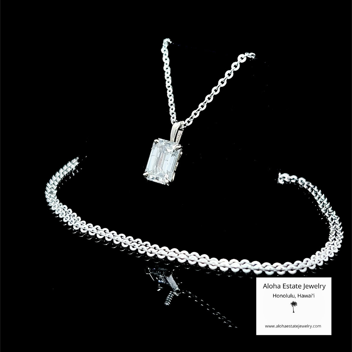 1 Carat Emerald Cut Diamond Solitaire Pendant 14K White Gold