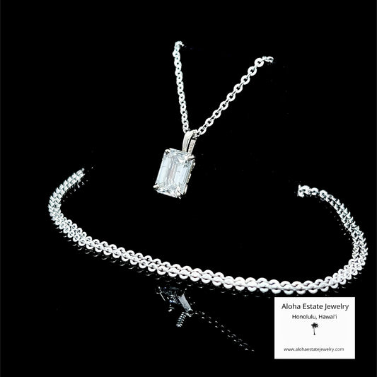 1 Carat Emerald Cut Diamond Solitaire Pendant 14K White Gold