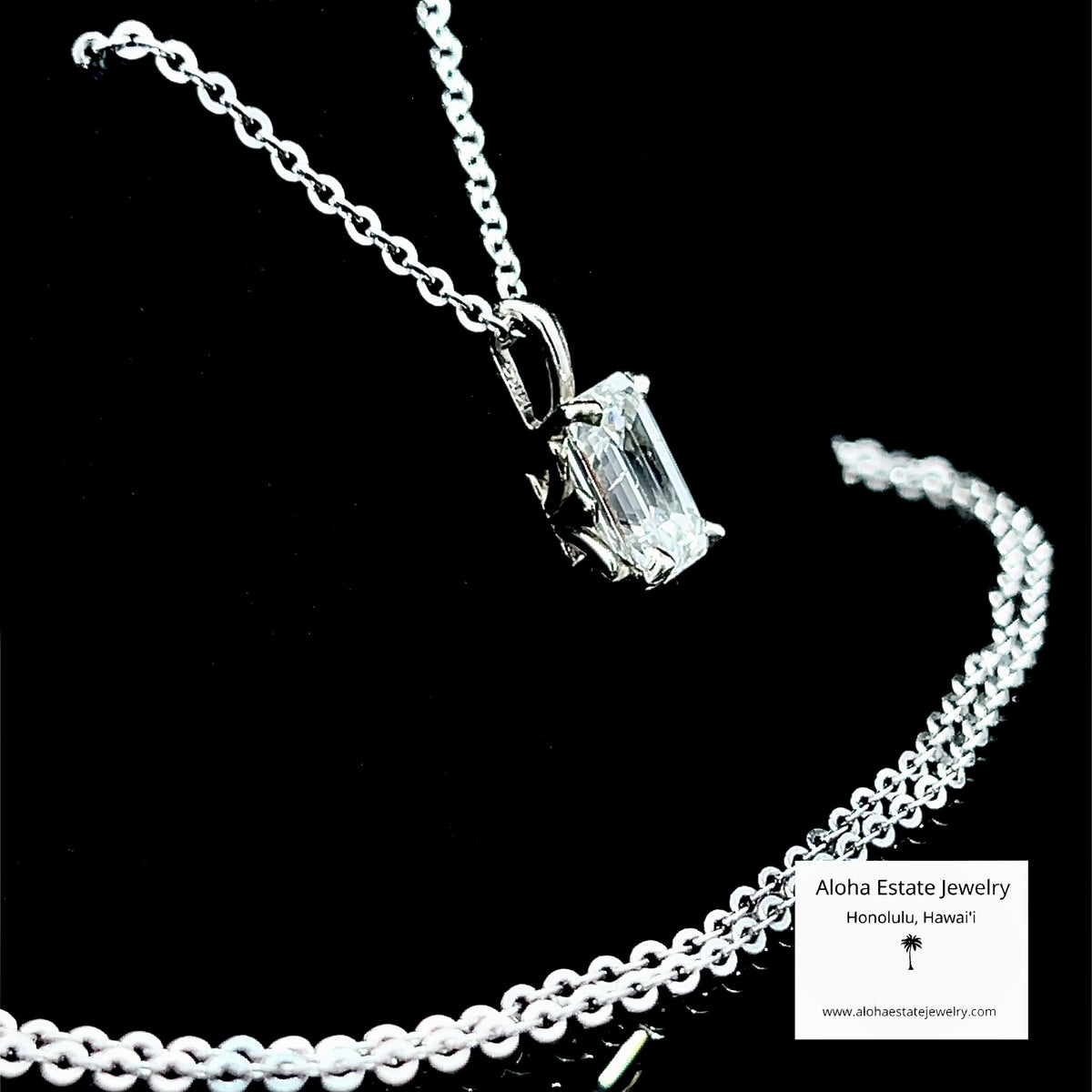 1 Carat Emerald Cut Diamond Solitaire Pendant 14K White Gold