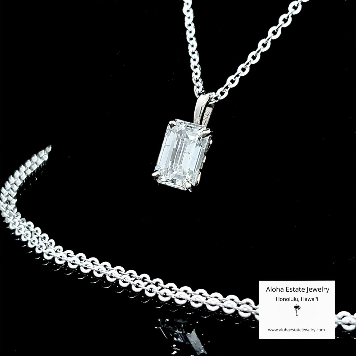 1 Carat Emerald Cut Diamond Solitaire Pendant 14K White Gold