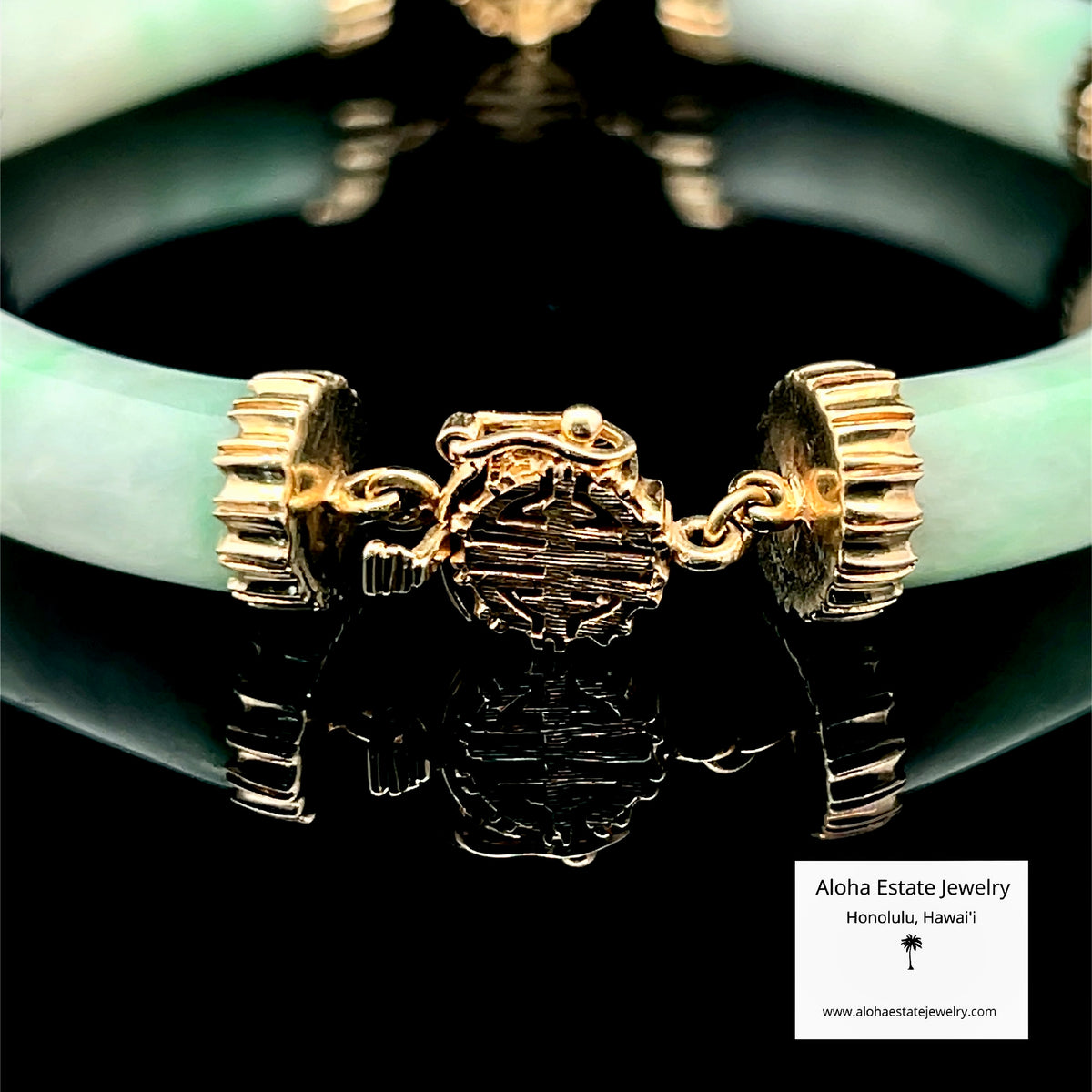 Unique Jadeite Link Bracelet, 14K Gold - Longevity Symbols