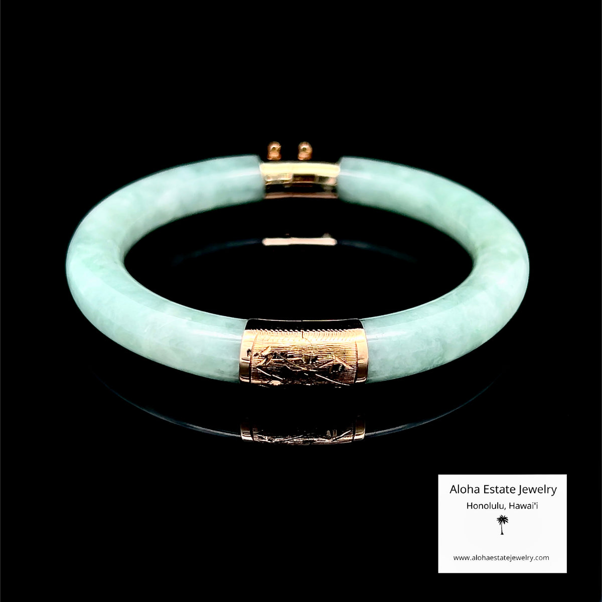 Natural Jadeite Bangle, Light Apple Green, 14K