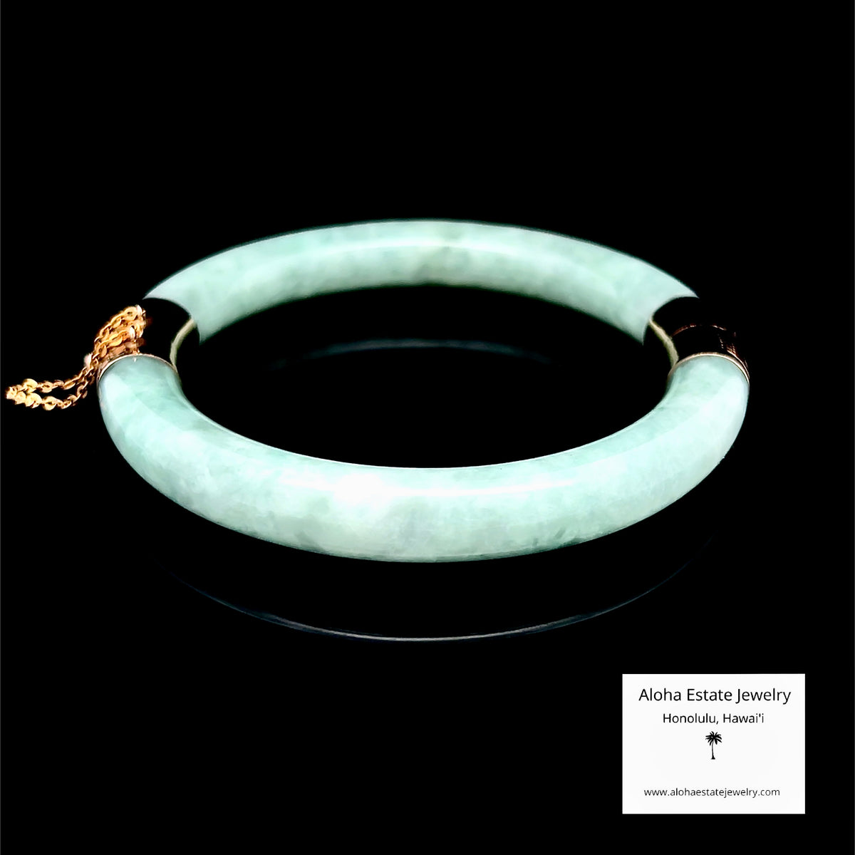 Natural Jadeite Bangle, Light Apple Green, 14K
