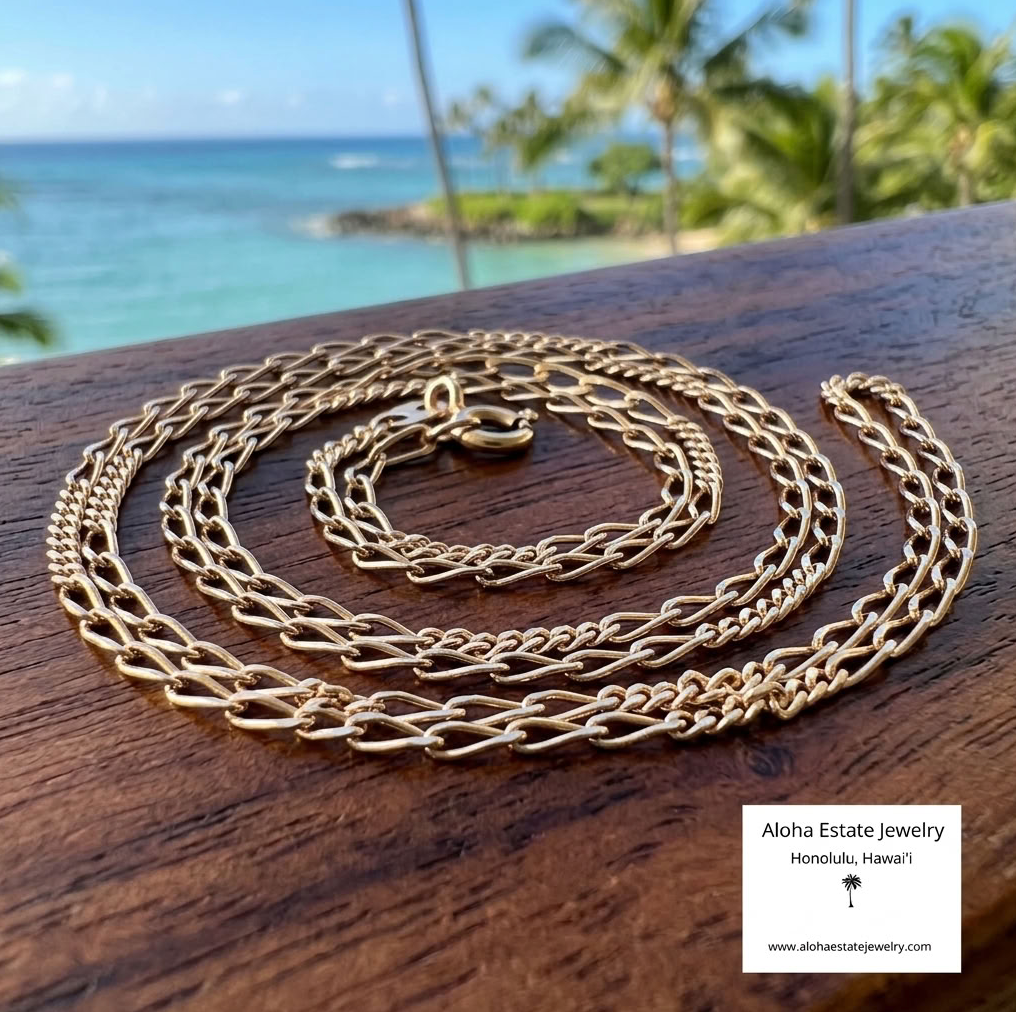 14K Gold Figaro-Style Figarucci Chain Necklace, 24 In, 3.4 Grams