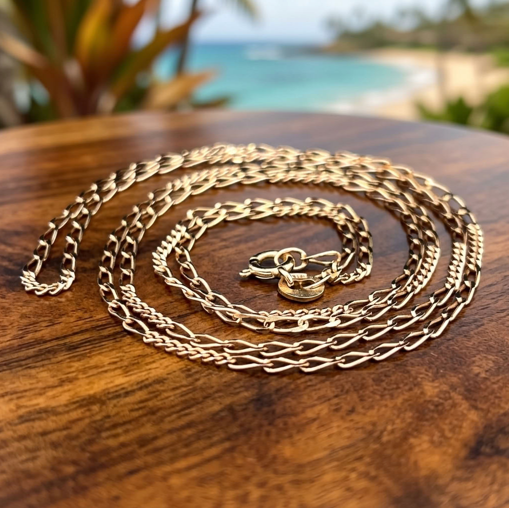 14K Gold Figaro-Style Figarucci Chain Necklace, 24 In, 3.4 Grams