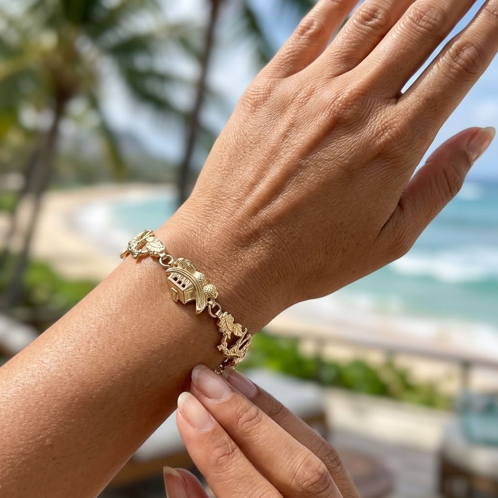 14K Gold Noah’s Ark Bracelet with Animals, 7.25 Inch Estate Jewelry