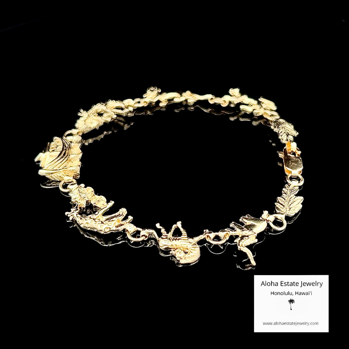 14K Gold Noah’s Ark Bracelet with Animals, 7.25 Inch Estate Jewelry